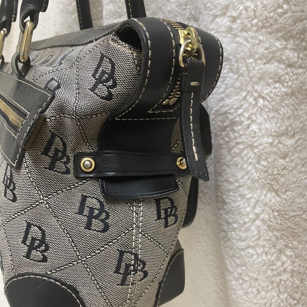 Dooney & Bourke Black/Grey Double Pocket Canvas/Leather Quilted Pattern Satchel - Picture 3 of 14